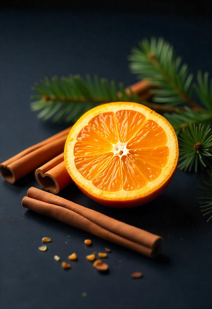 A halved orange sits on a dark surface A halved orange sits on a dark surface