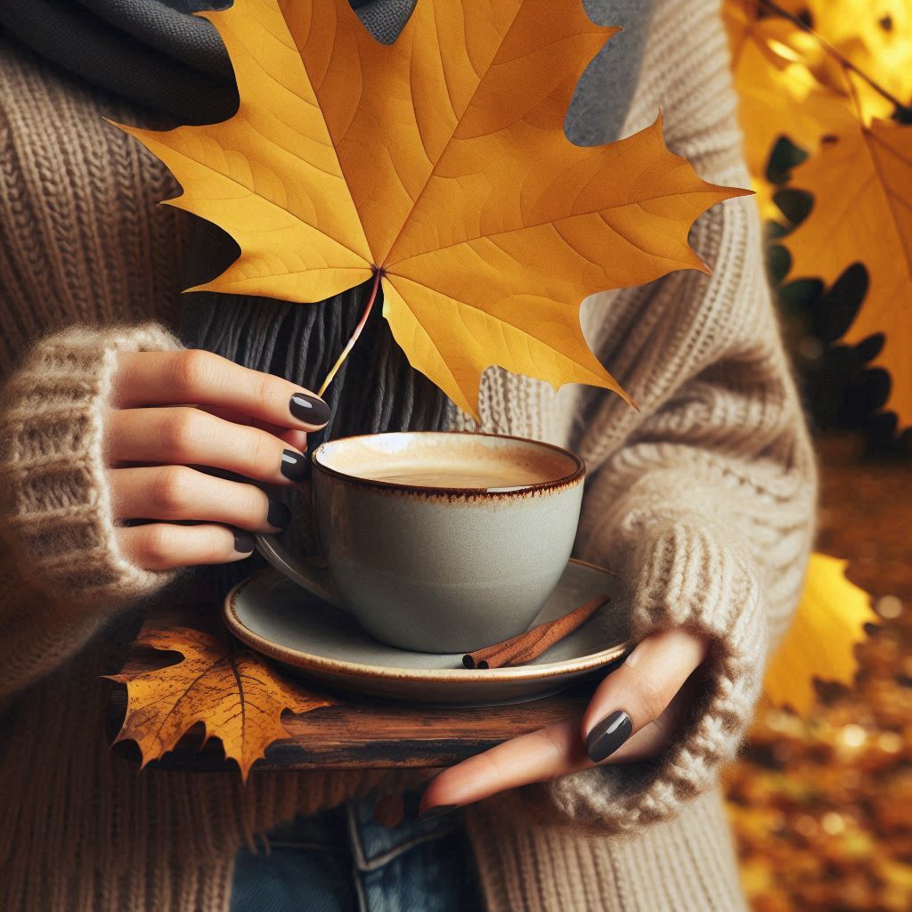 A warm drink on a fall day A warm drink on a fall day