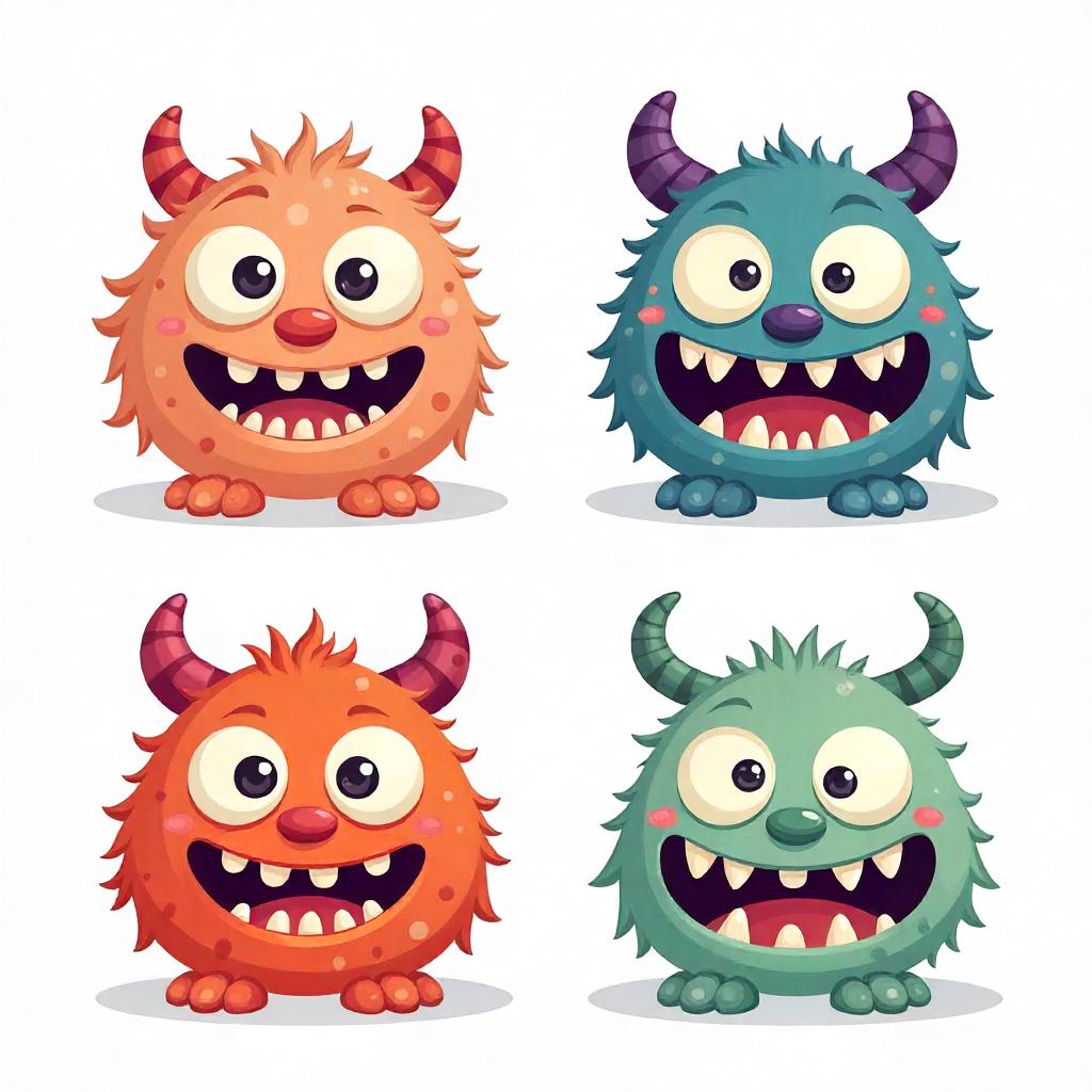Four cartoon monsters are smiling Four cartoon monsters are smiling