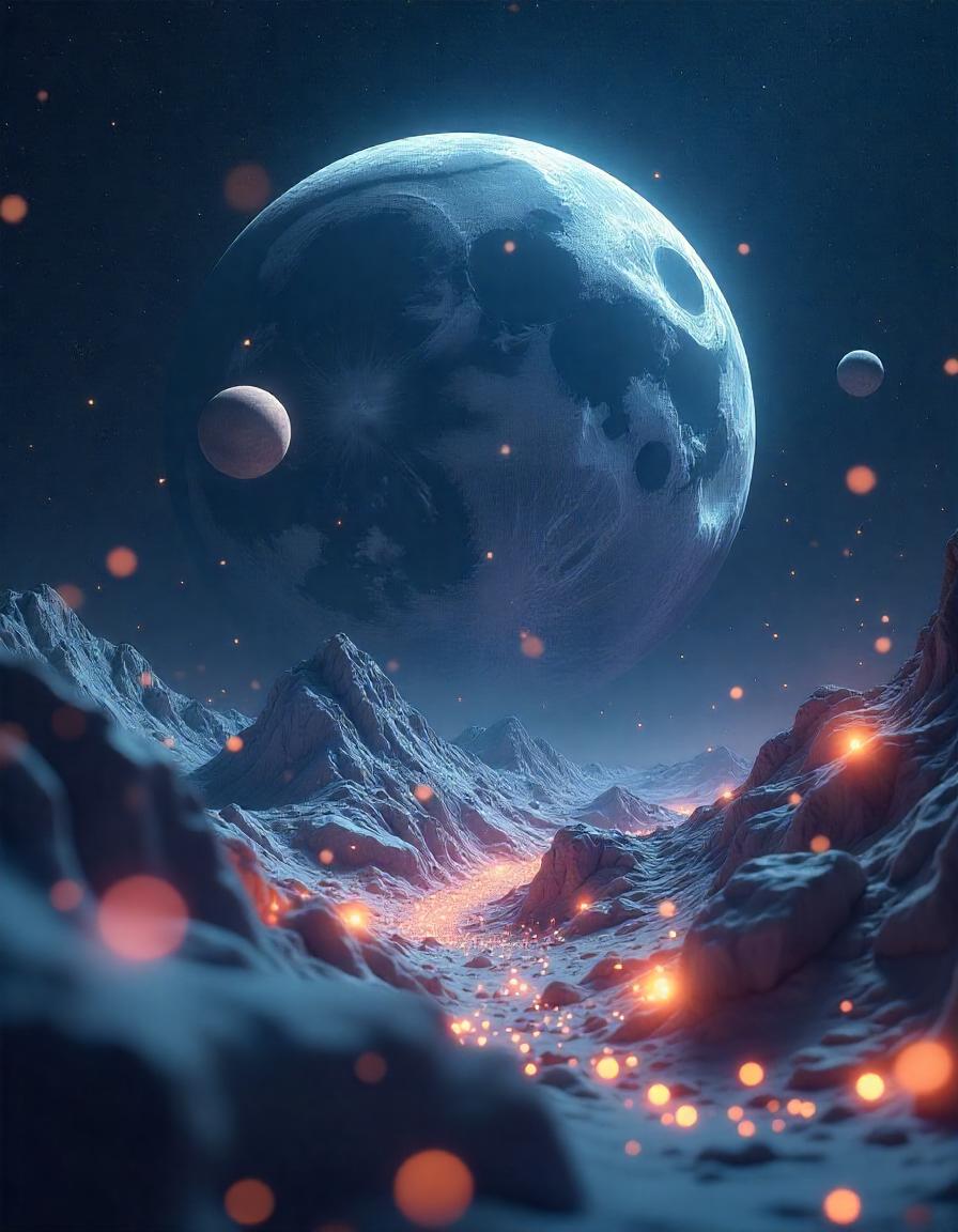 Blue planet above snowy mountains at night Blue planet above snowy mountains at night