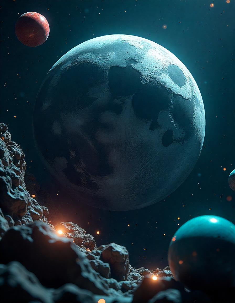 A large planet hangs in the night sky A large planet hangs in the night sky