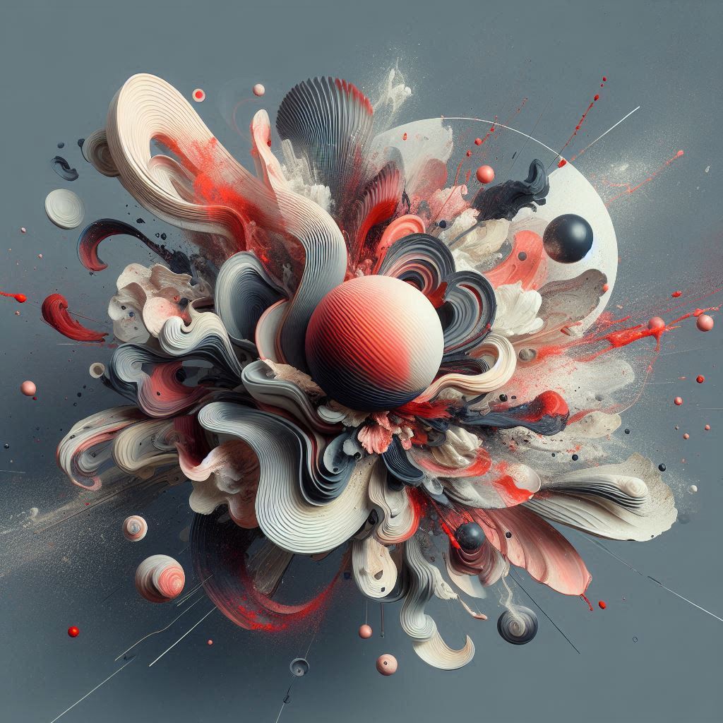Abstract red, white, and grey swirling shapes art Abstract red, white, and grey swirling shapes art