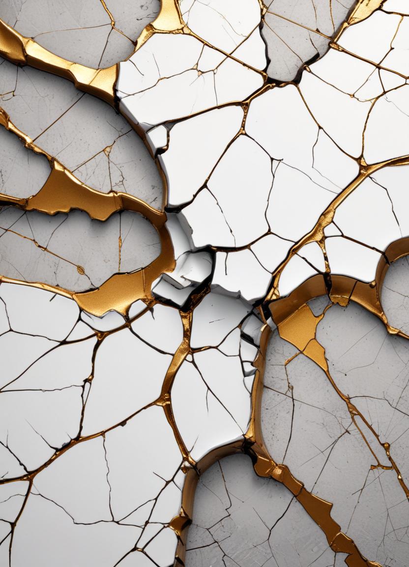 Cracked white and gold surface with abstract patterns Cracked white and gold surface with abstract patterns