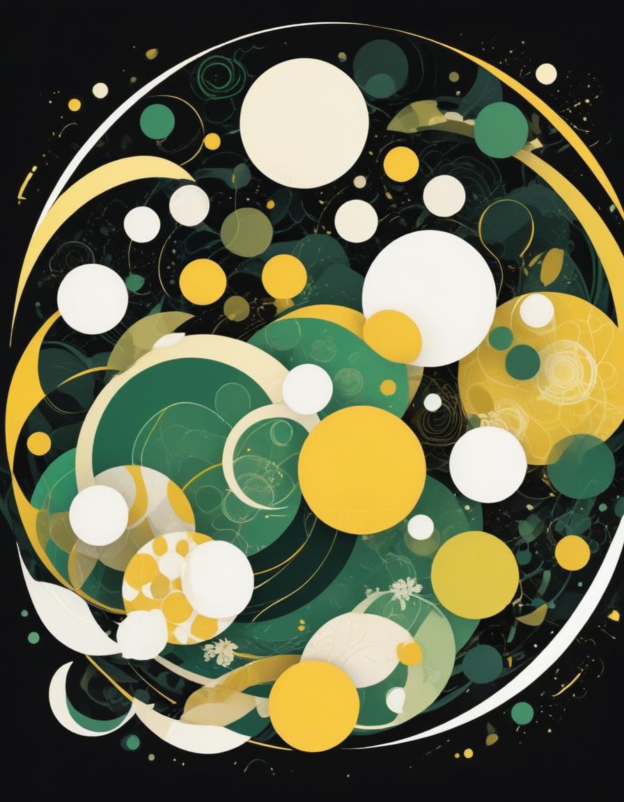 Abstract art with yellow, white, and green circles Abstract art with yellow, white, and green circles