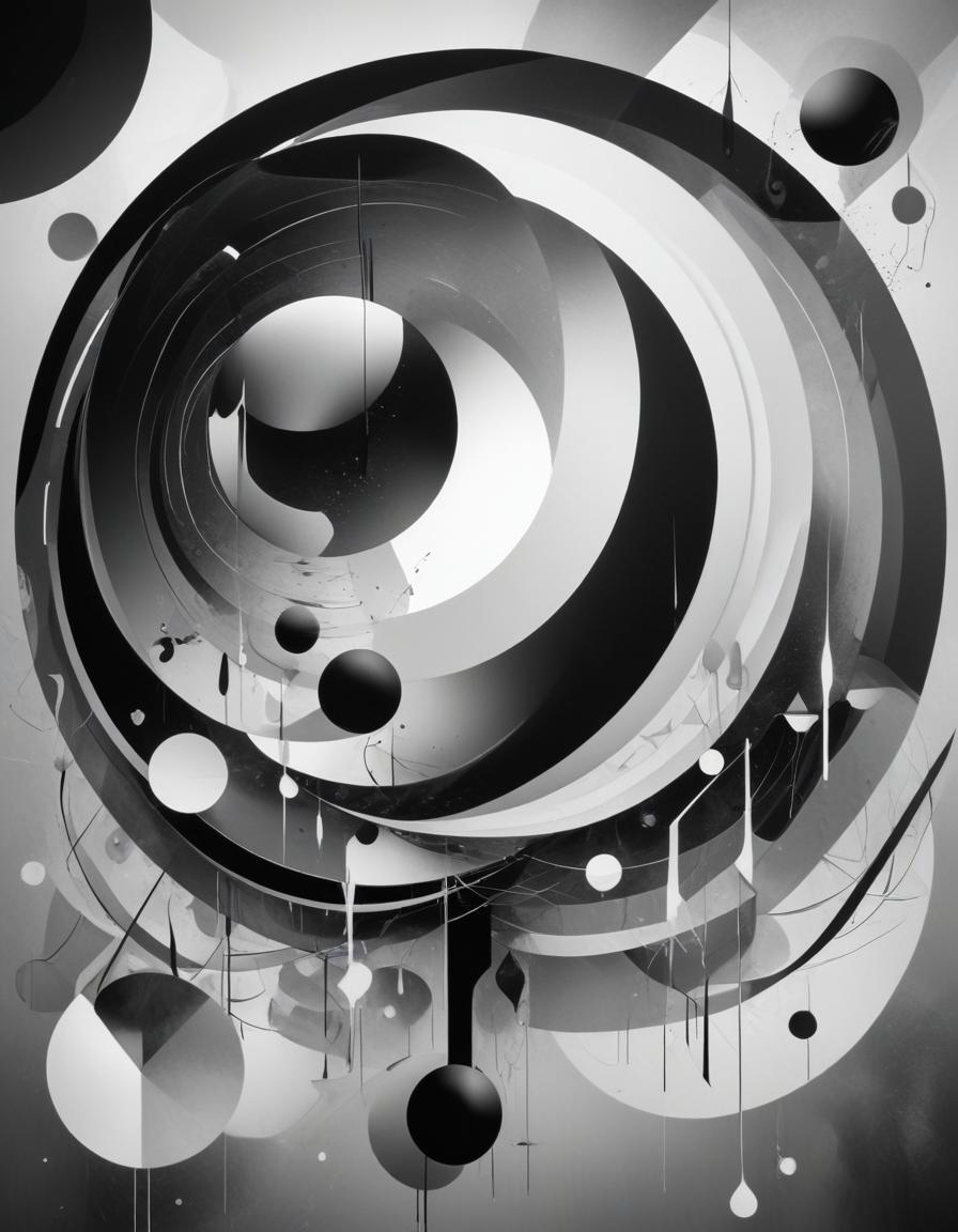 Black and white abstract art with drips and circles Black and white abstract art with drips and circles