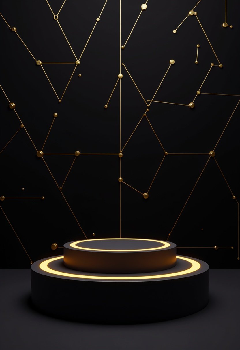 Golden Geometric Pedestal on Black Background Golden Geometric Pedestal on Black Background