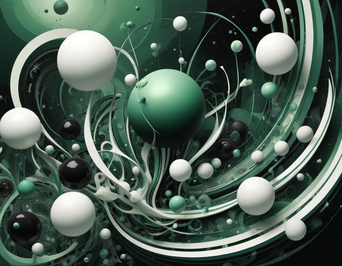 Green and white spheres swirl around each other Green and white spheres swirl around each other