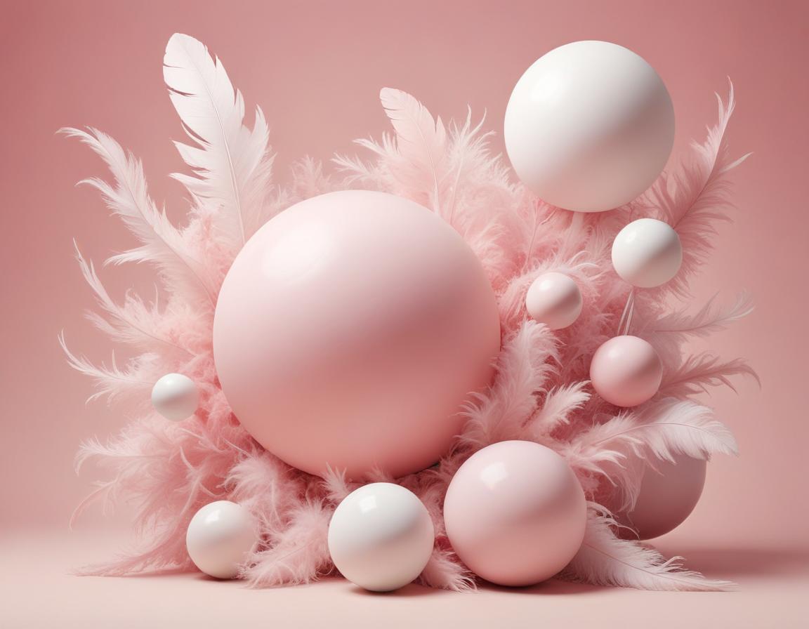 Pink spheres nestled in fluffy feathers Pink spheres nestled in fluffy feathers