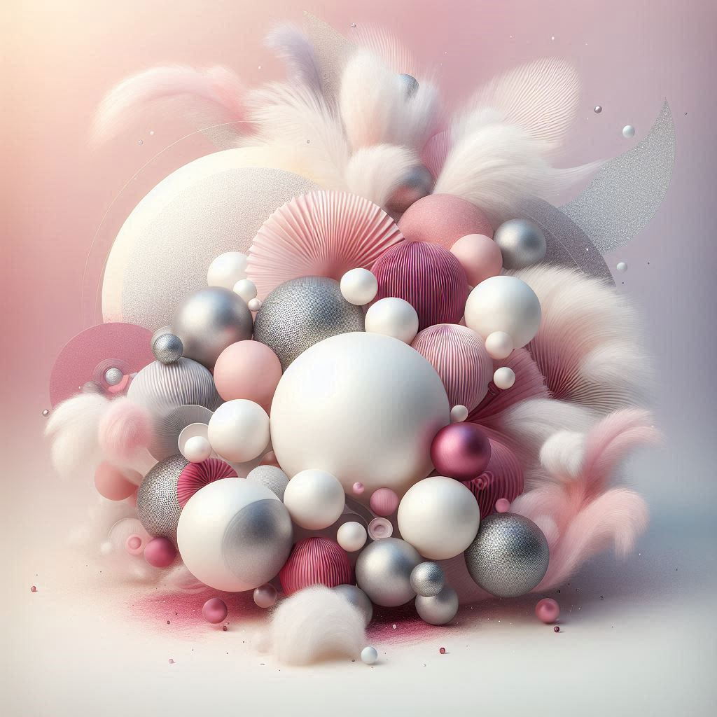 Fuzzy pink and white spheres on a white surface Fuzzy pink and white spheres on a white surface