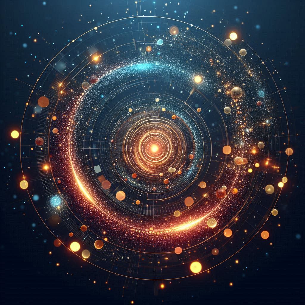 A glowing spiral galaxy with bright stars A glowing spiral galaxy with bright stars