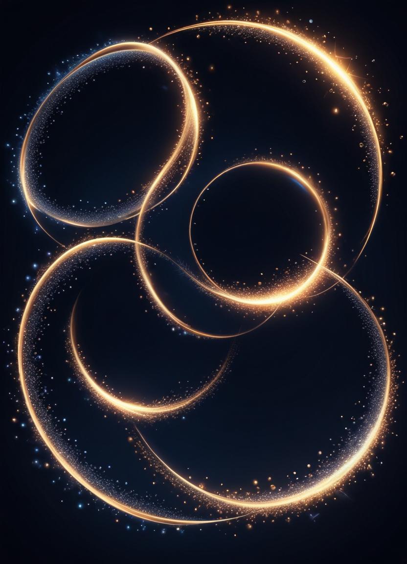 Golden light trails swirl against a dark background Golden light trails swirl against a dark background