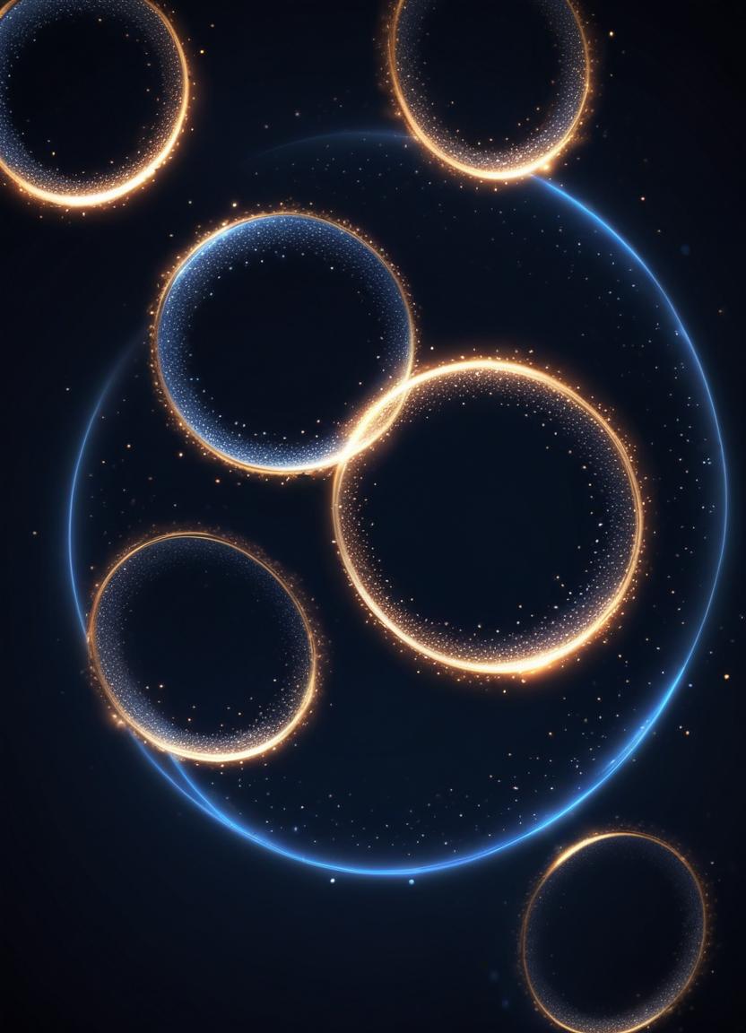 Golden and blue rings shine in the dark Golden and blue rings shine in the dark