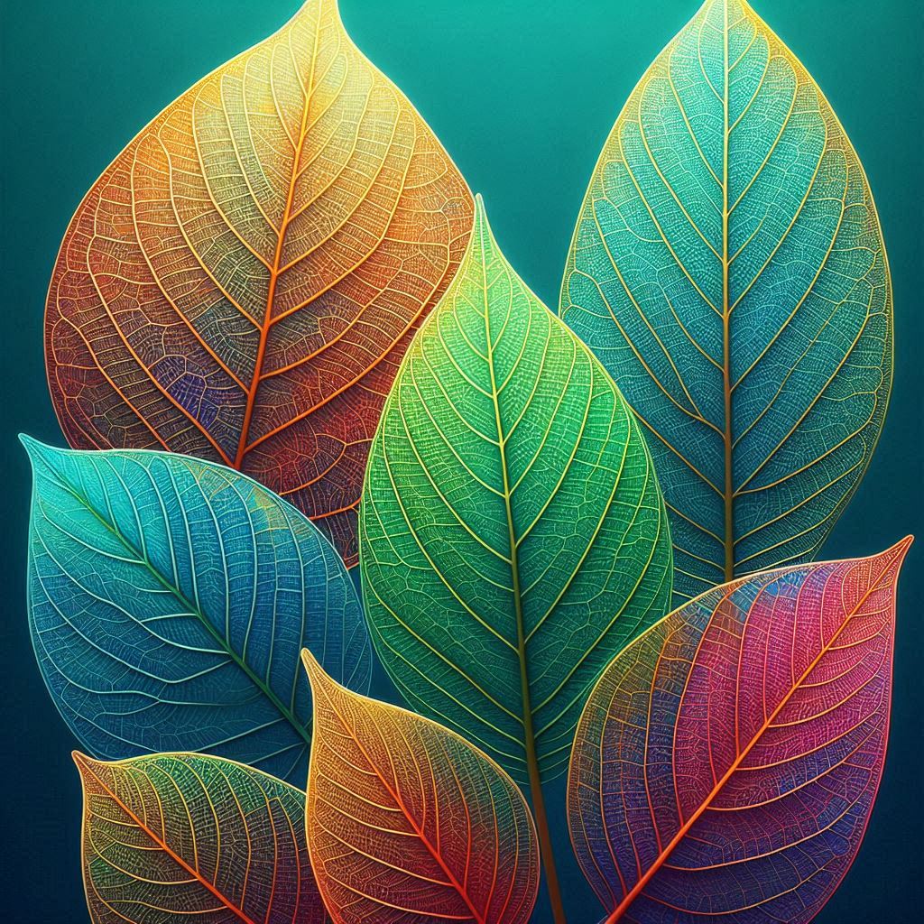 Colorful leaves on a teal background Colorful leaves on a teal background
