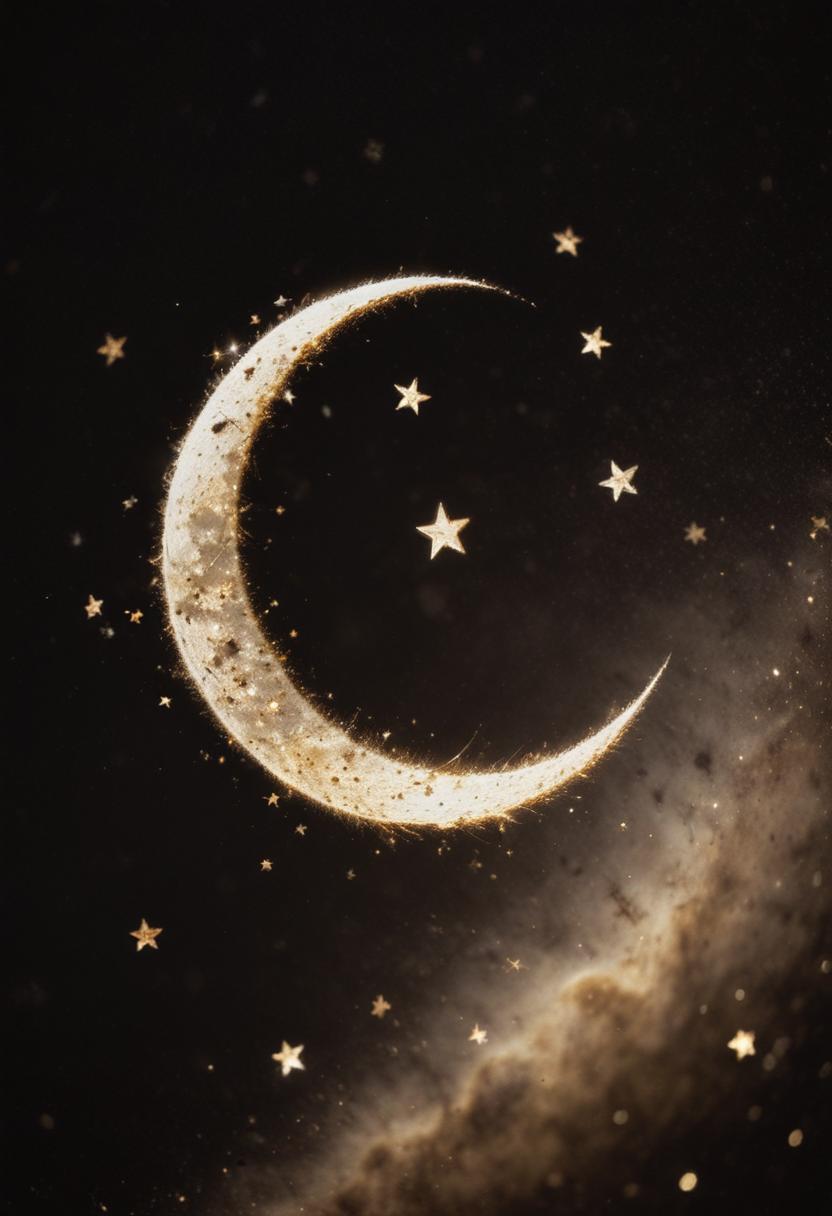 A crescent moon shines brightly in the night sky A crescent moon shines brightly in the night sky
