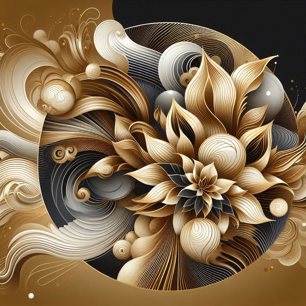 Gold flower with swirls on black and white Gold flower with swirls on black and white