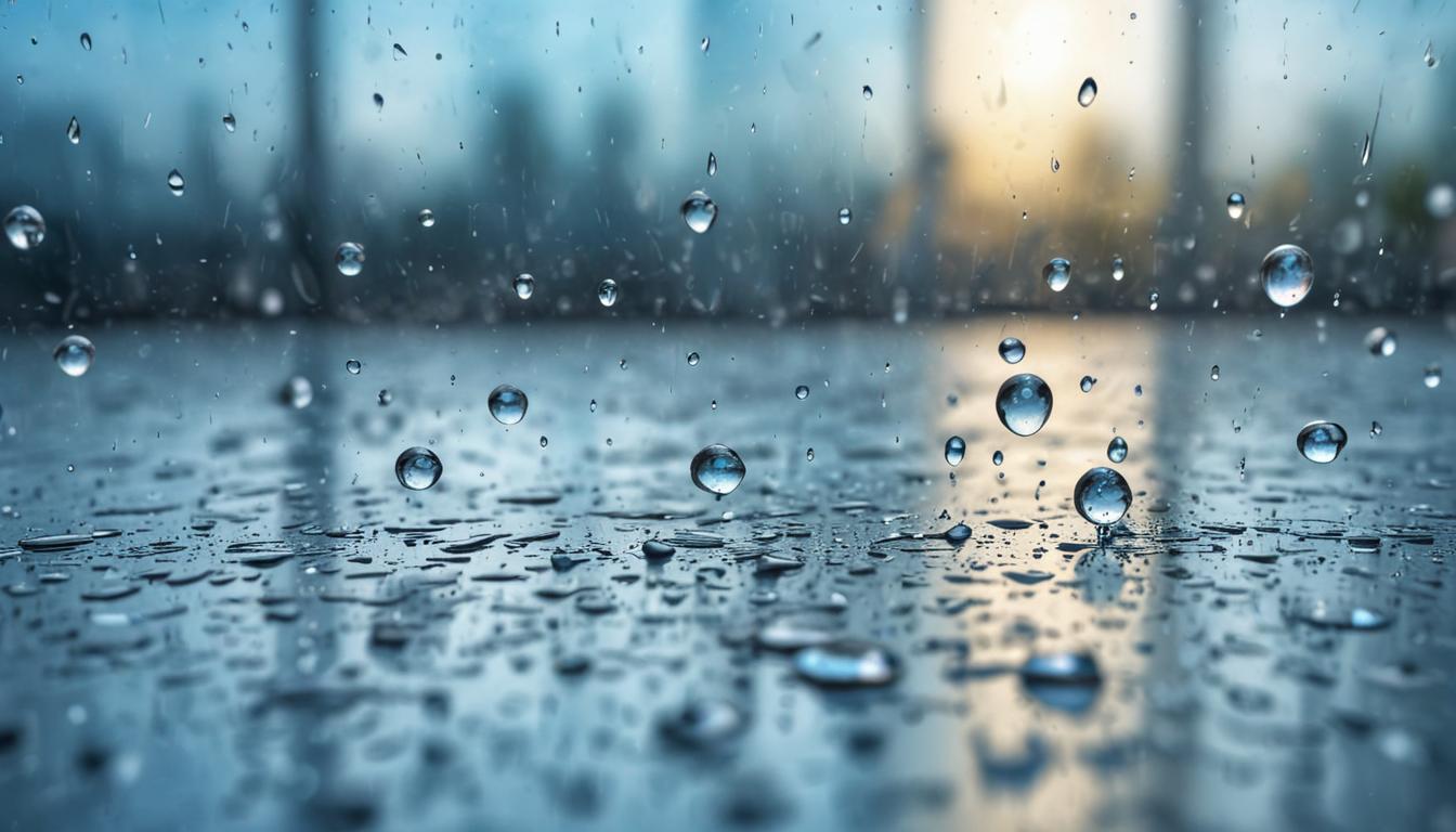 Raindrops fall on a wet surface Raindrops fall on a wet surface