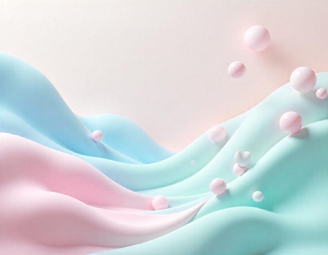 Pink and blue spheres float over pastel hills Pink and blue spheres float over pastel hills
