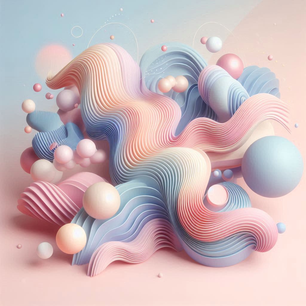 Abstract pink and blue waves float over a pink background Abstract pink and blue waves float over a pink background