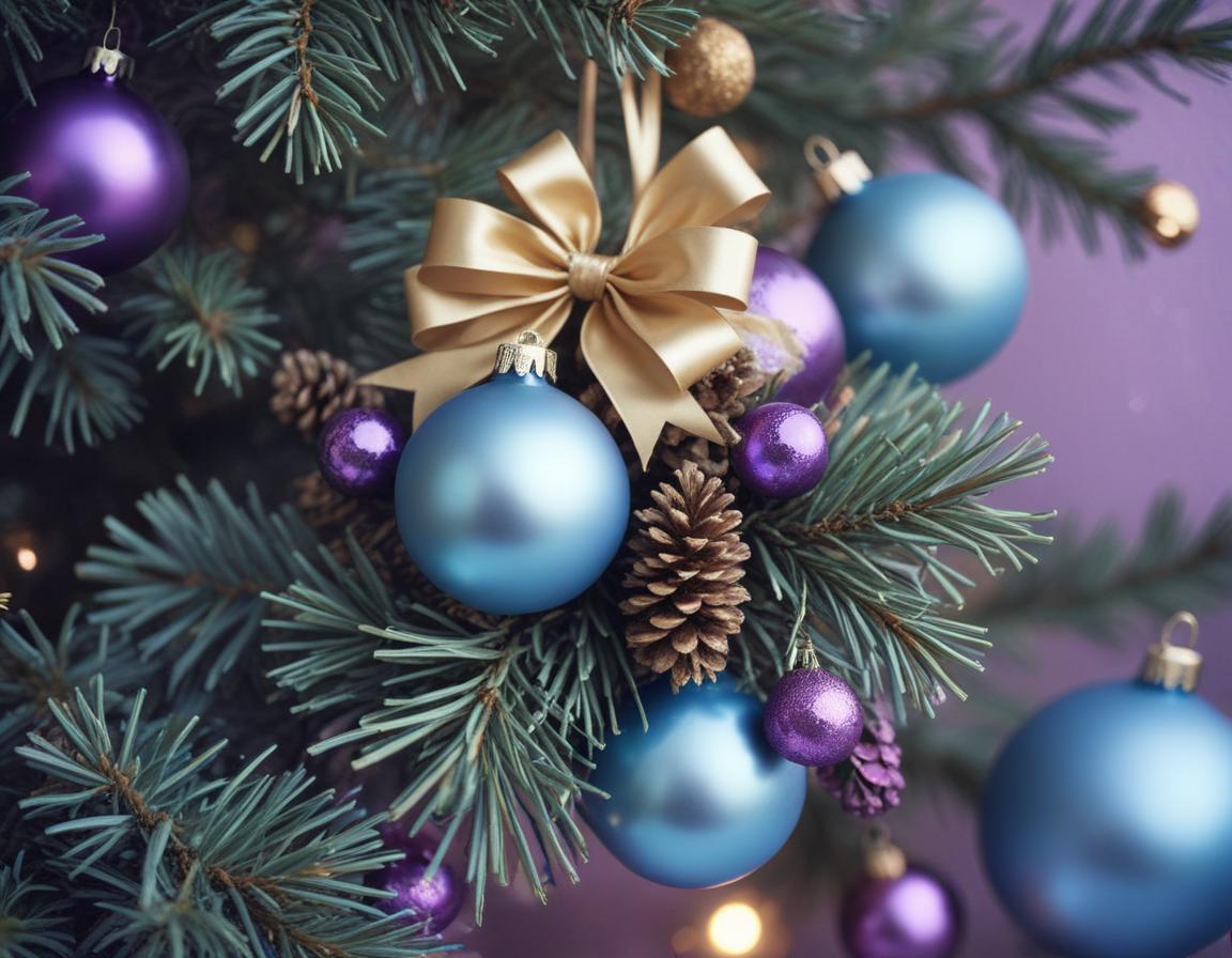 Christmas tree with purple blue ornaments Christmas tree with purple blue ornaments