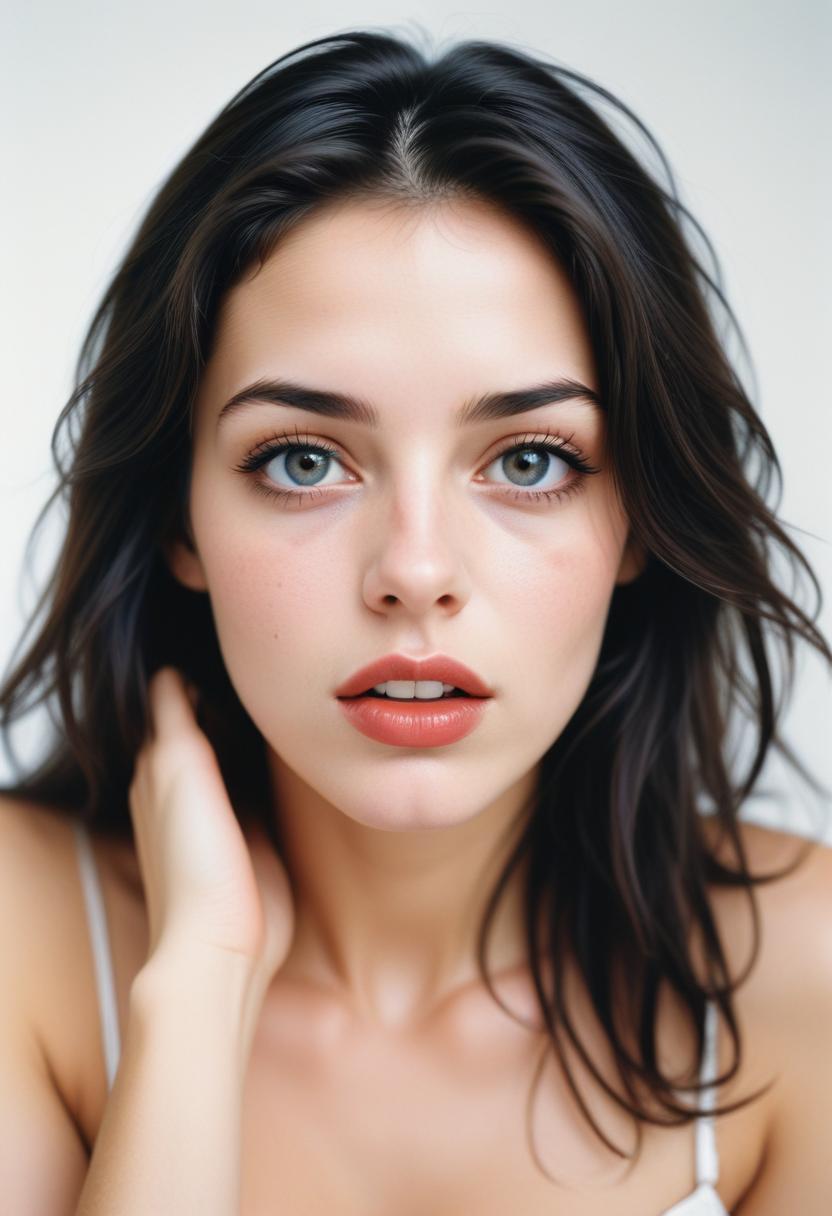 Woman with long black hair and blue eyes poses Woman with long black hair and blue eyes poses