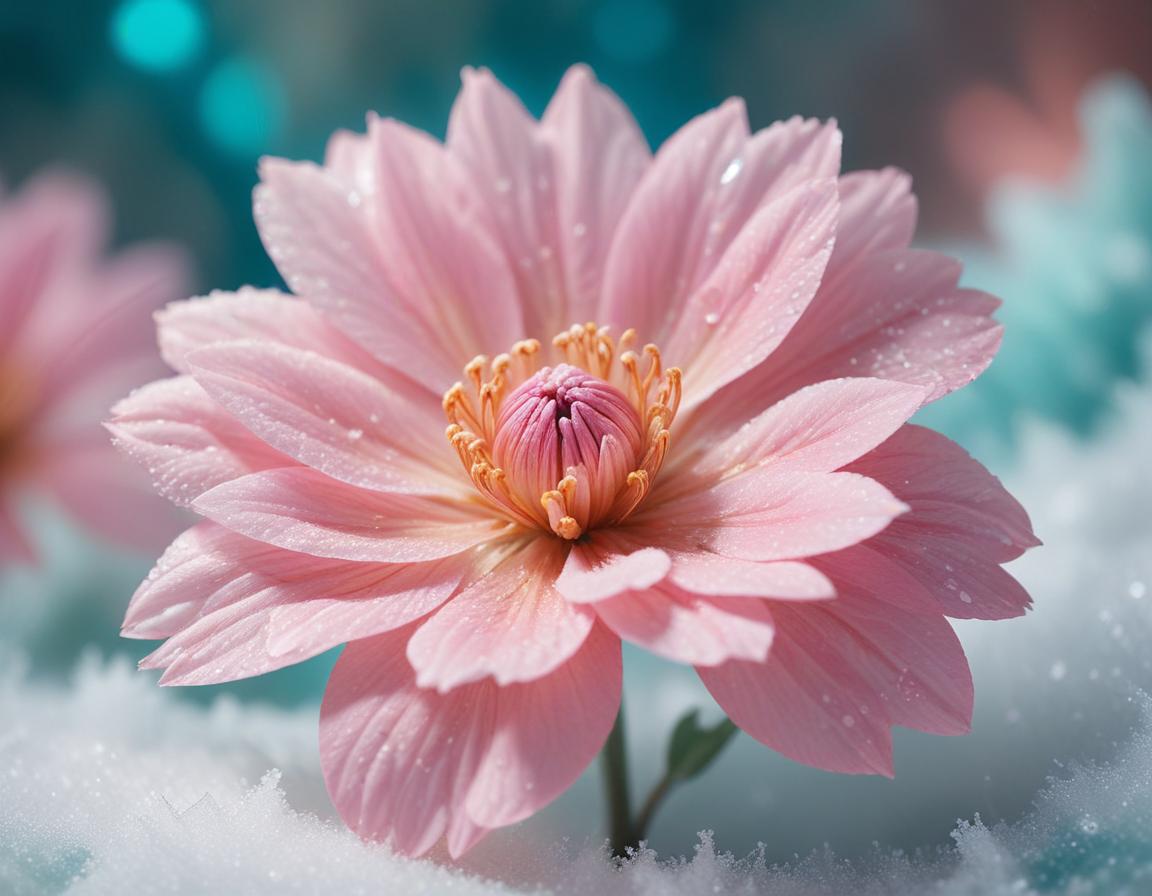 A pink flower blooms in the snow A pink flower blooms in the snow