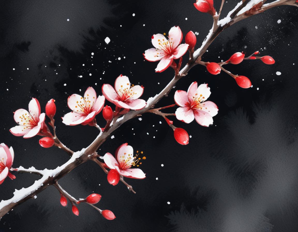 White cherry blossoms bloom in the winter snow White cherry blossoms bloom in the winter snow
