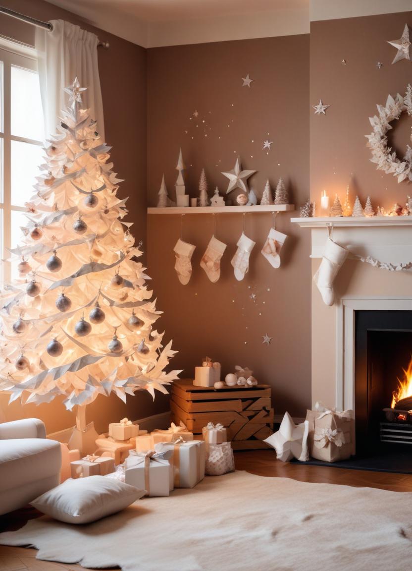 A white christmas tree brightens a cozy living room A white christmas tree brightens a cozy living room