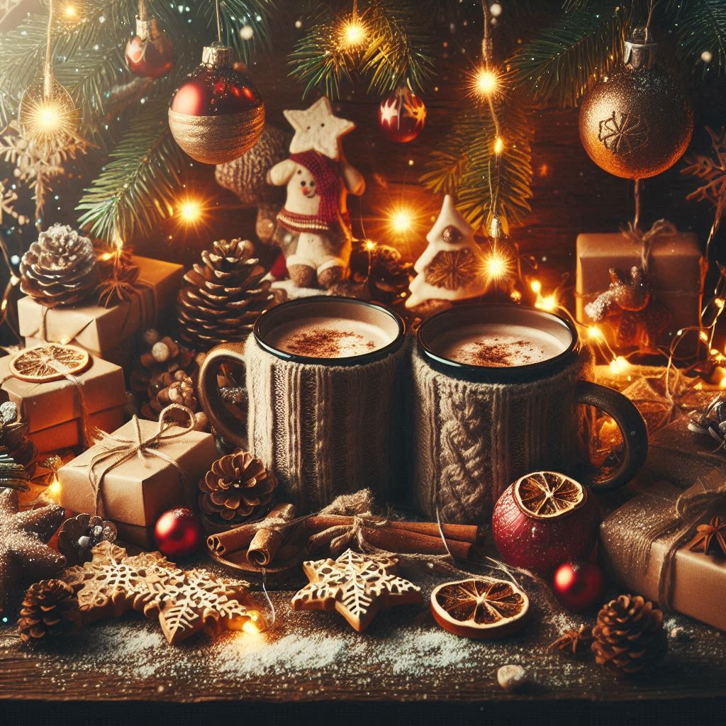 Cozy christmas mugs with lights and gifts Cozy christmas mugs with lights and gifts
