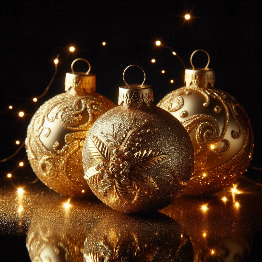 Three ornate gold pieces against a dark backdrop Three ornate gold pieces against a dark backdrop