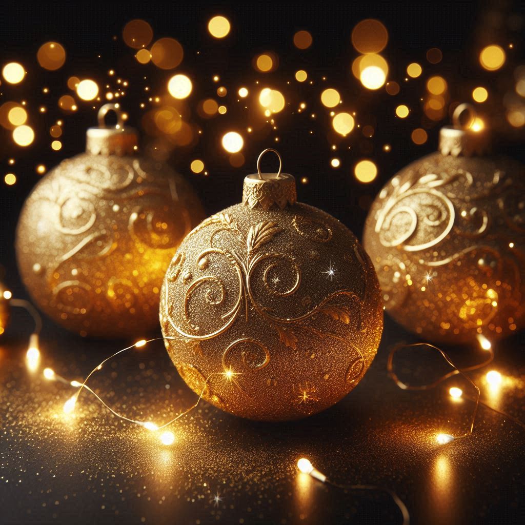 Golden christmas ornaments with lights Golden christmas ornaments with lights