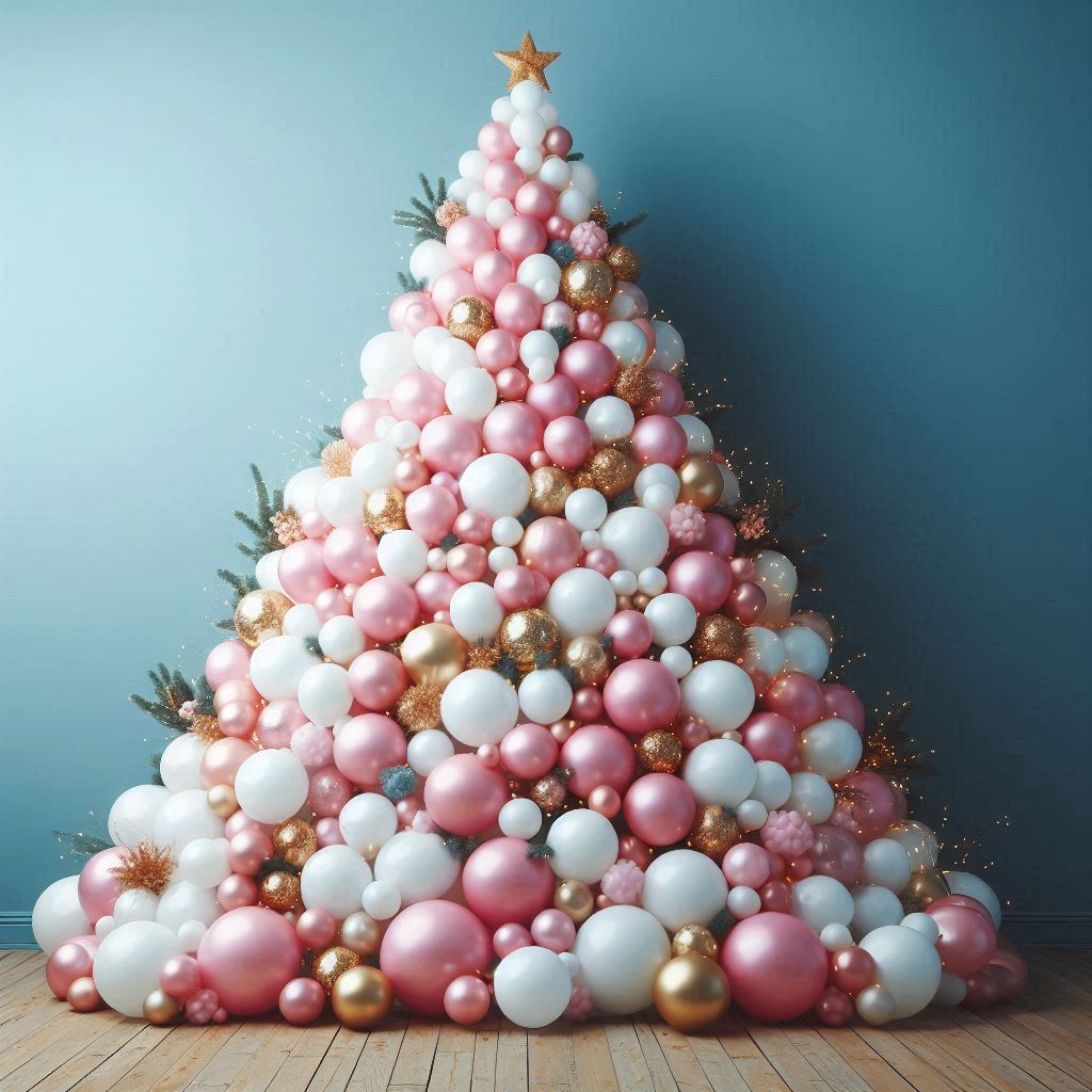 Pink, white, and gold balloon christmas tree Pink, white, and gold balloon christmas tree