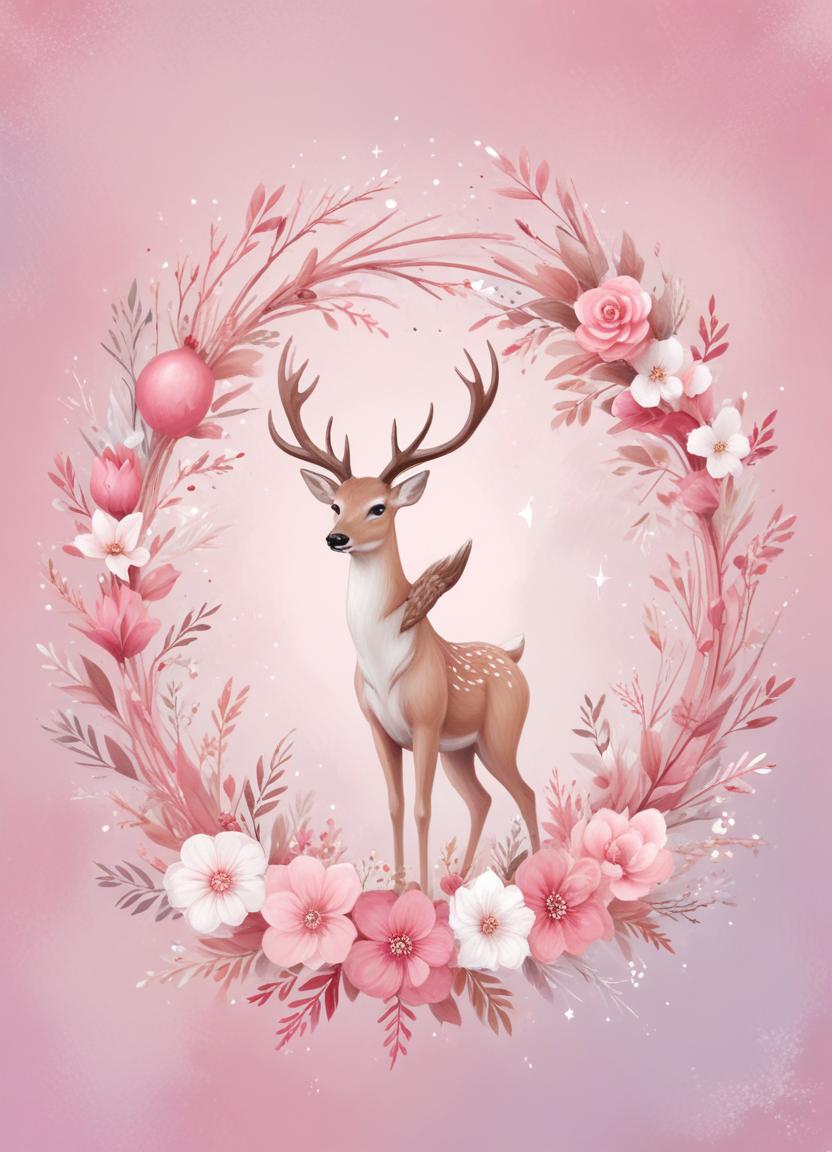 A deer stands in a floral wreath A deer stands in a floral wreath
