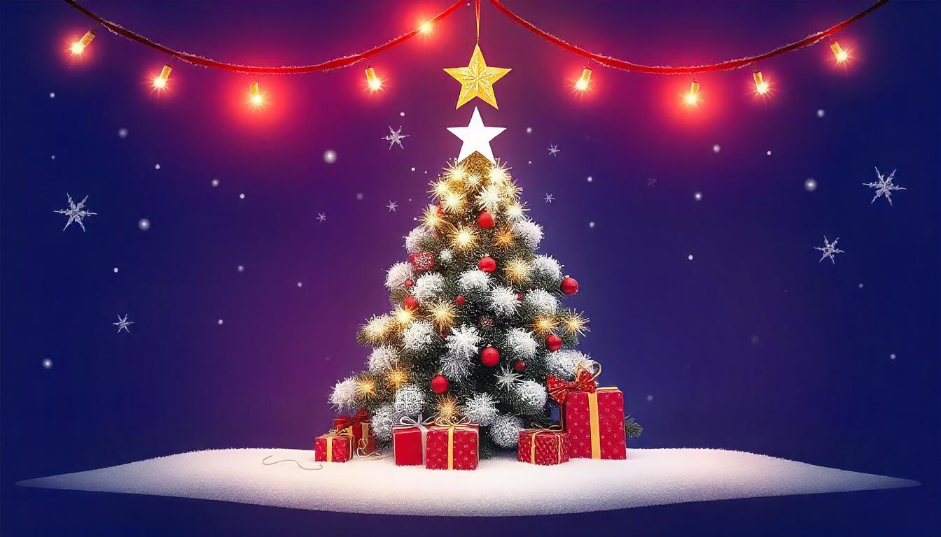 A decorated christmas tree sits in the snow A decorated christmas tree sits in the snow