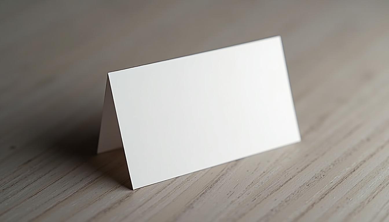 A blank card sits on a wooden table A blank card sits on a wooden table