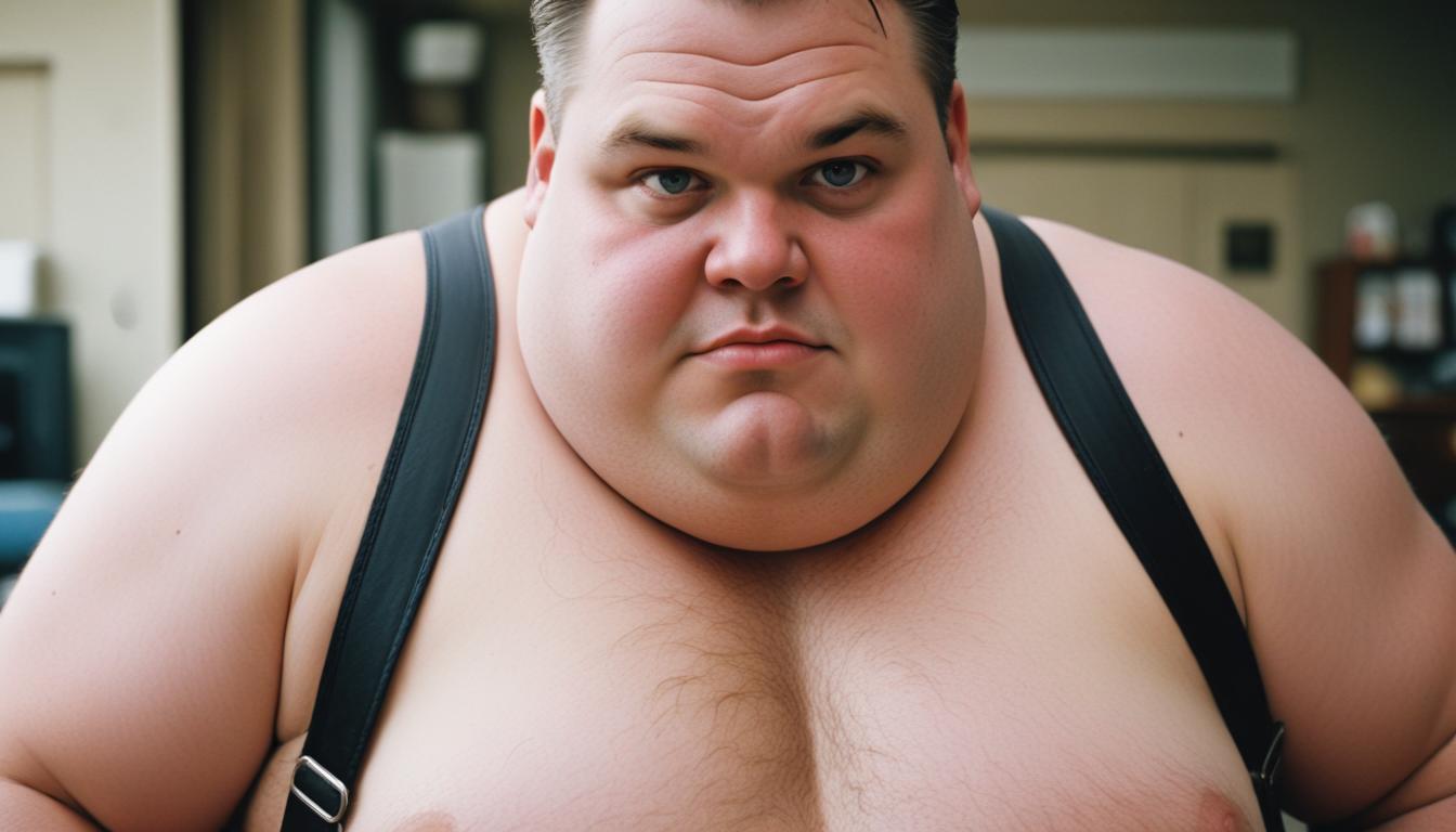 A man wearing suspenders looks intently at the camera A man wearing suspenders looks intently at the camera