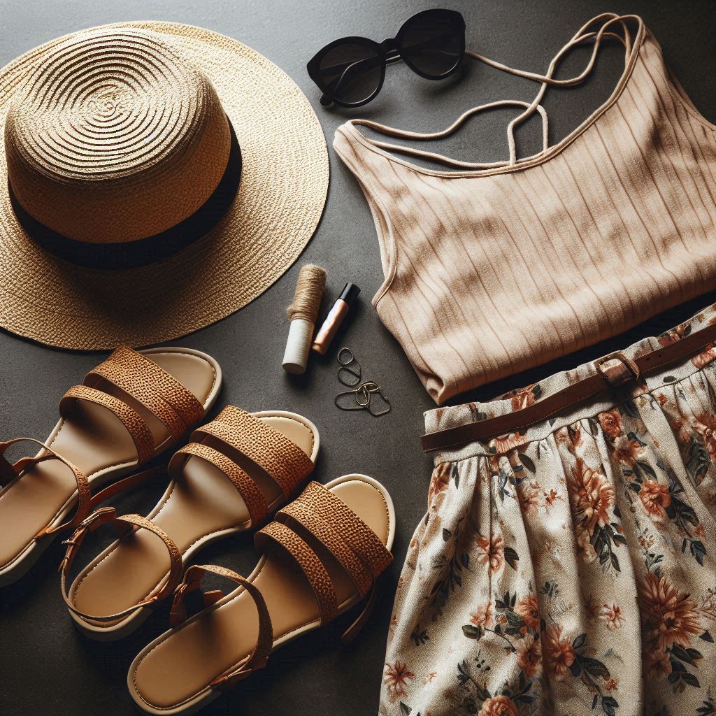 Summer outfit essentials laid out on a table Summer outfit essentials laid out on a table