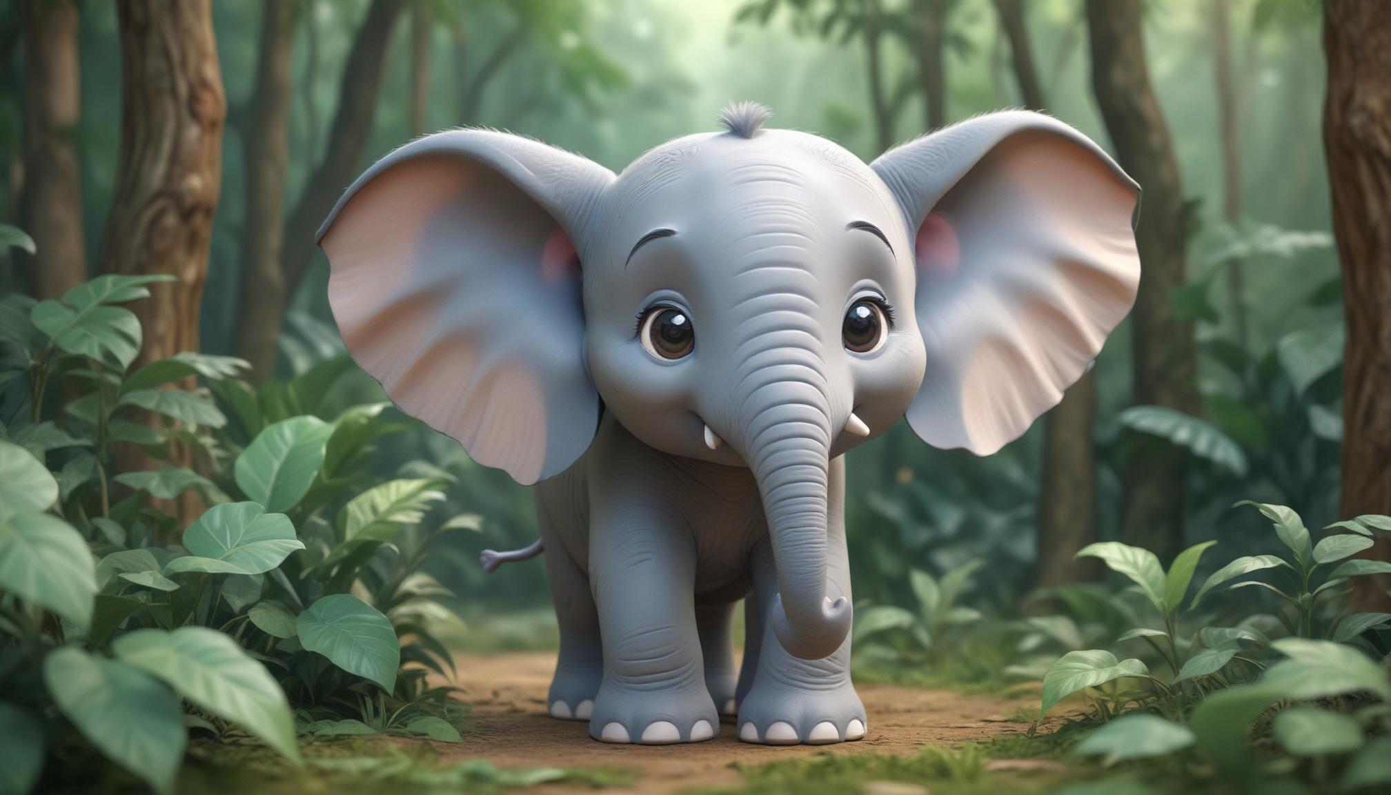 A baby elephant walks through a lush jungle A baby elephant walks through a lush jungle