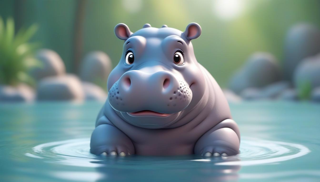 A cute hippopotamus sits in a pond on a sunny day A cute hippopotamus sits in a pond on a sunny day