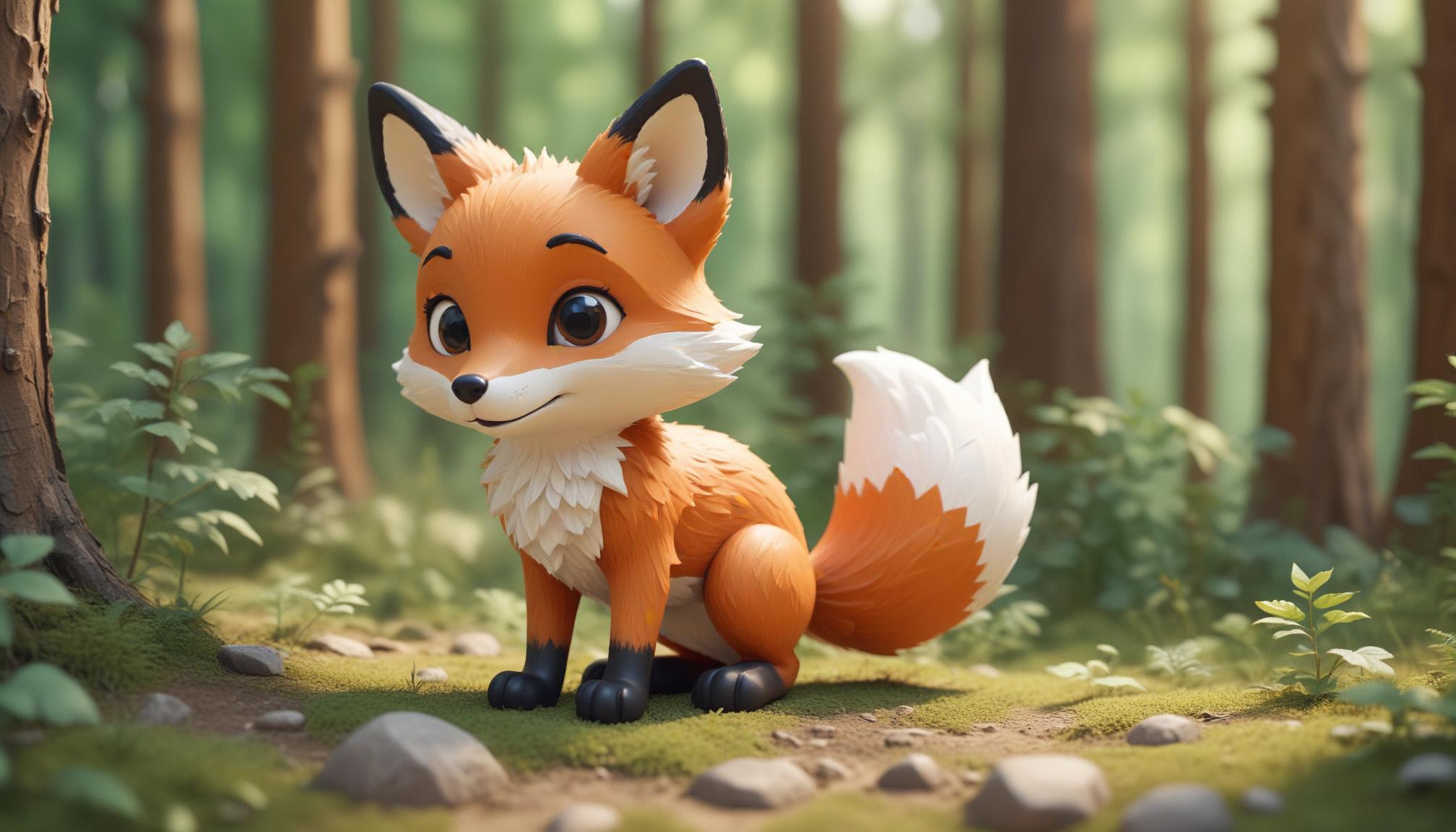 A cute fox sits in a forest A cute fox sits in a forest