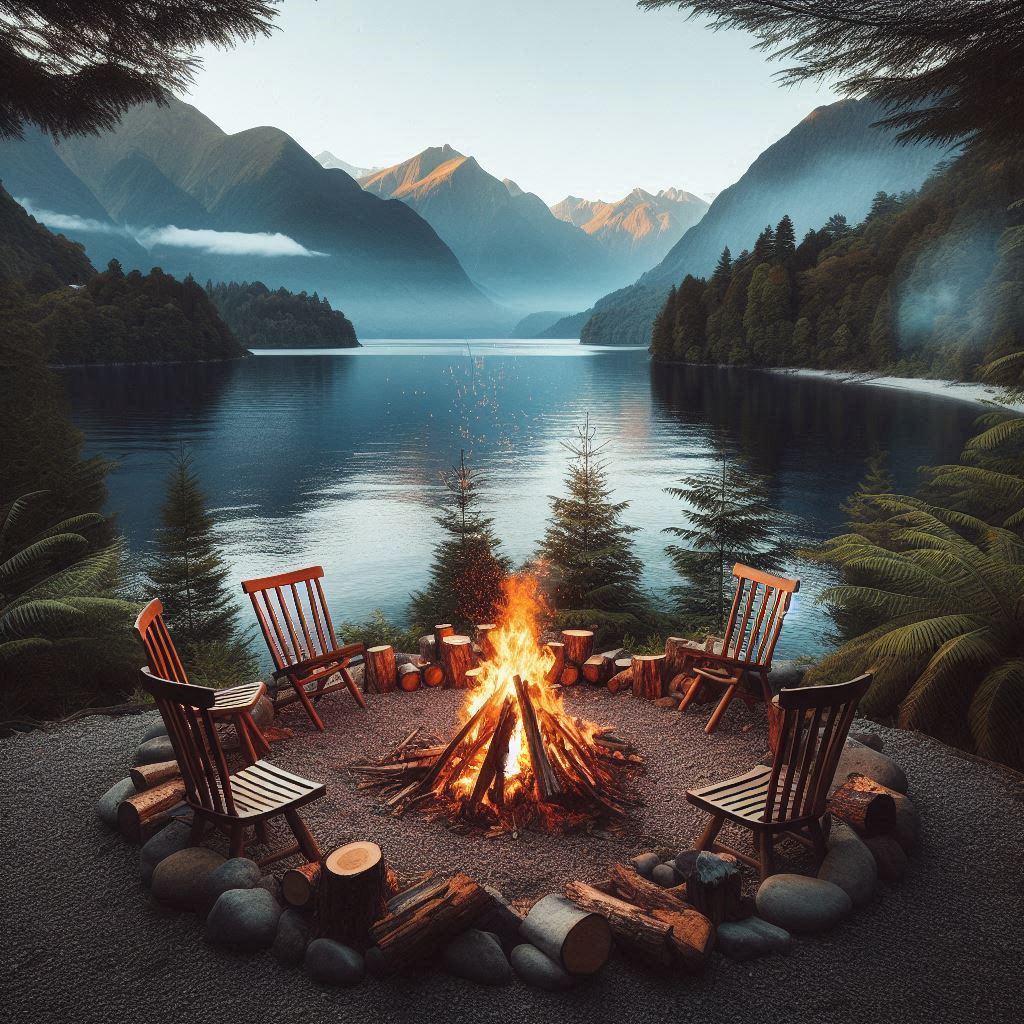 Campfire by a mountain lake Campfire by a mountain lake