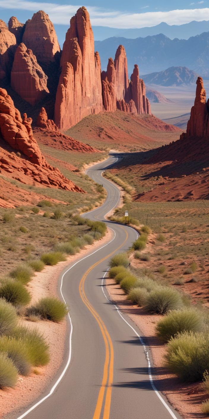 A winding road through valley of fire's red rocks A winding road through valley of fire's red rocks