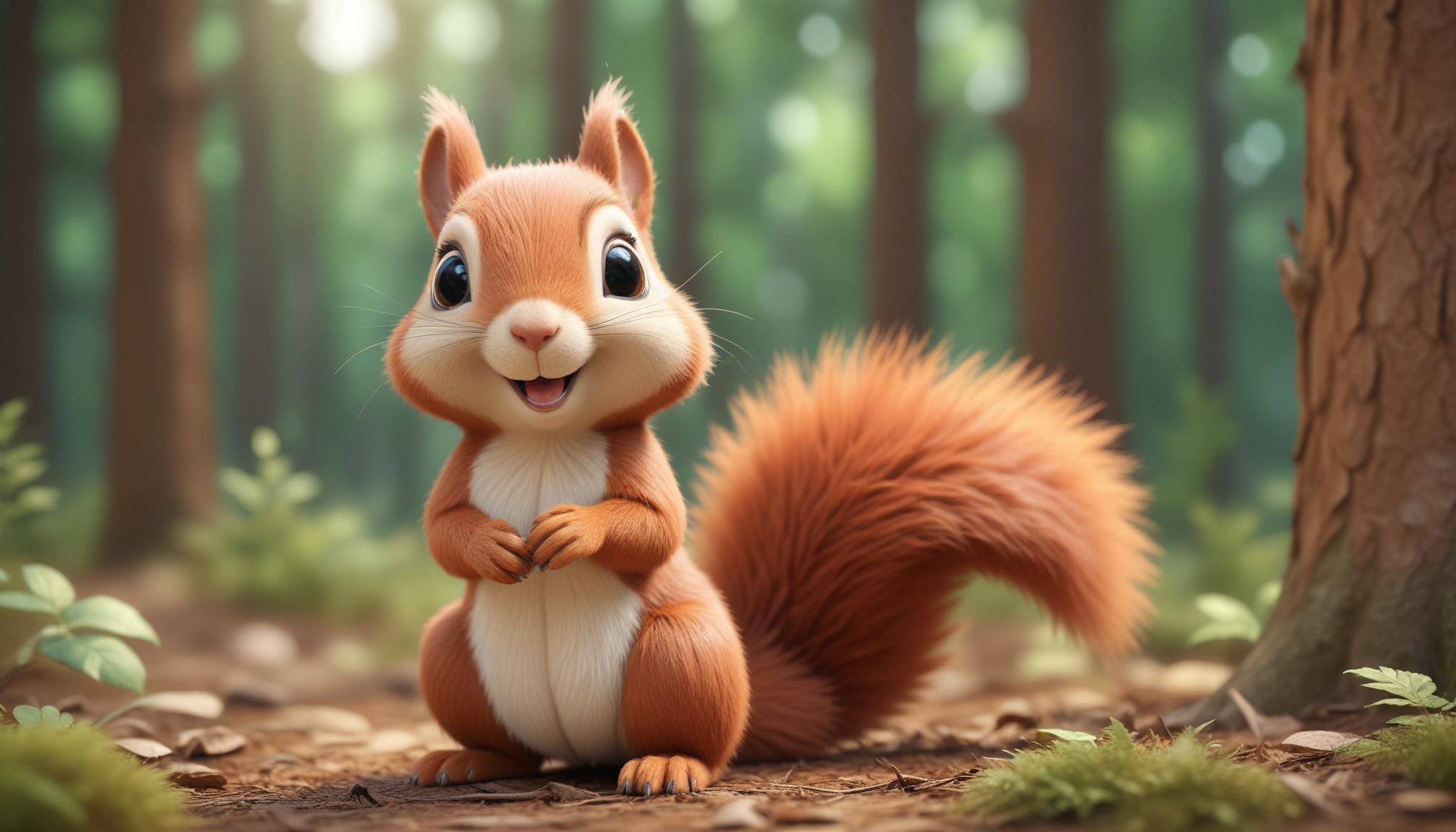 A cute squirrel stands in a forest A cute squirrel stands in a forest