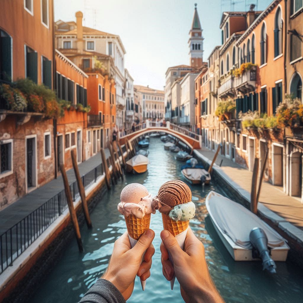 Two ice cream cones in venice Two ice cream cones in venice