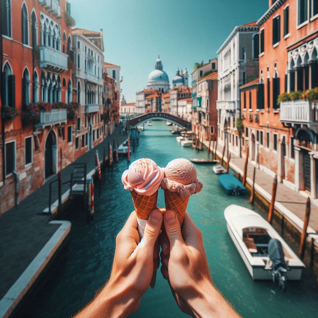 Two ice cream cones in venice, italy Two ice cream cones in venice, italy