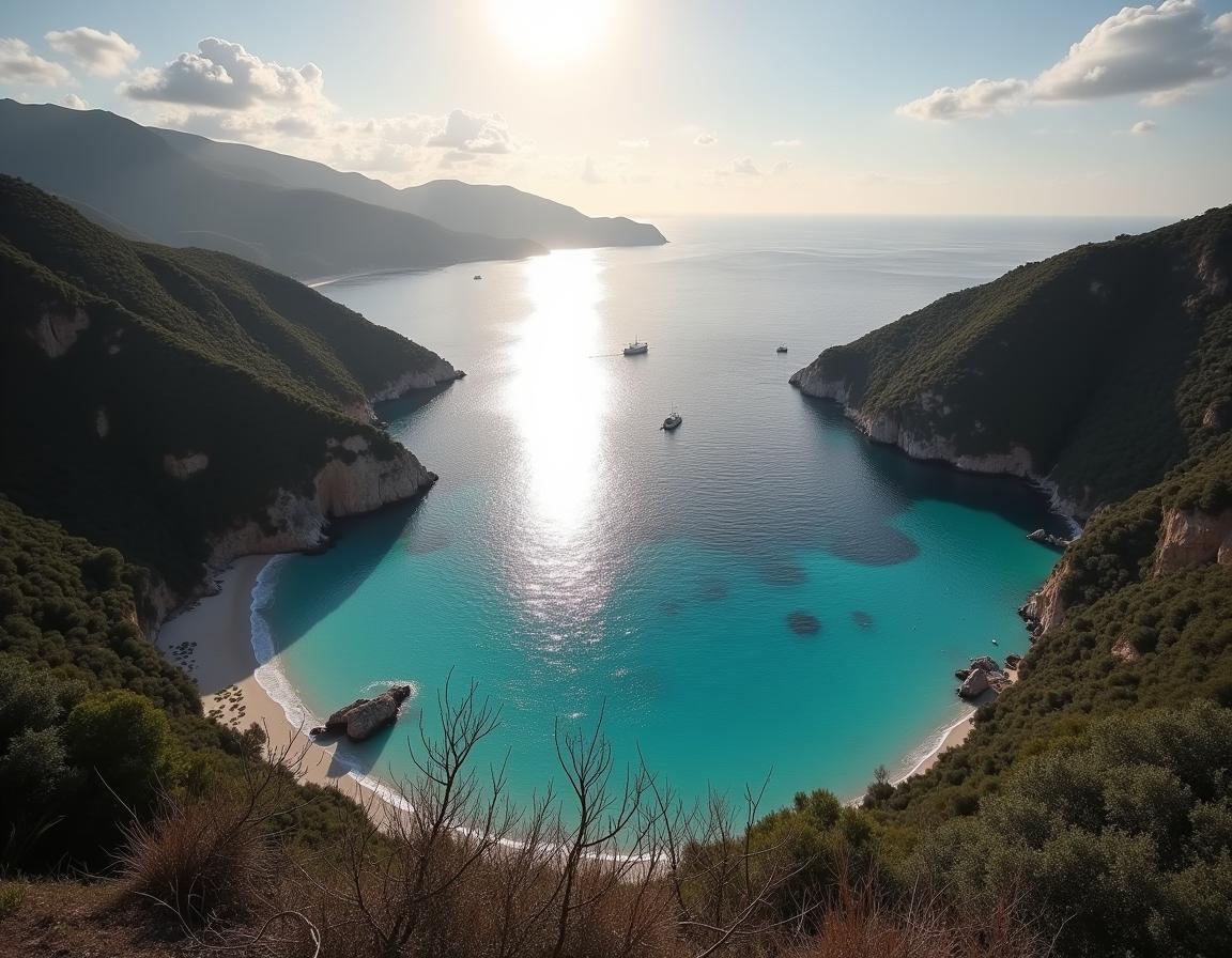 A secluded cove in greece with clear blue water A secluded cove in greece with clear blue water