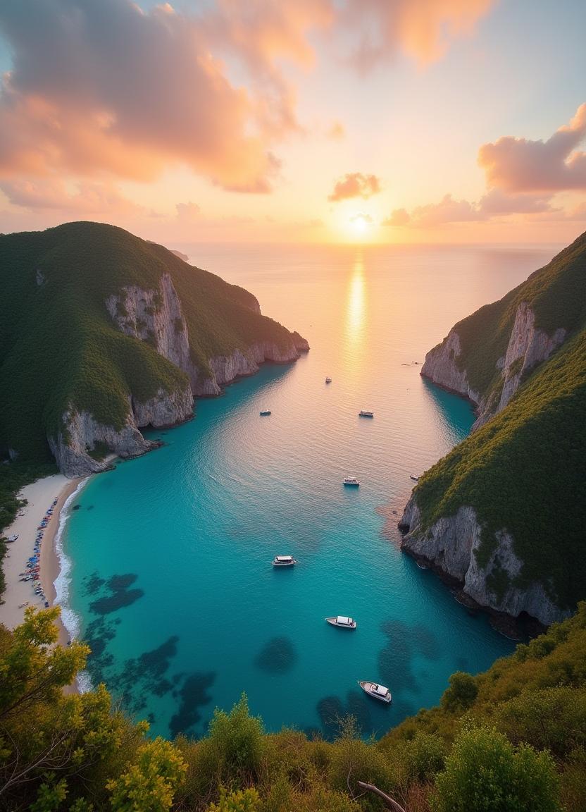 A secluded cove in greece at sunset A secluded cove in greece at sunset