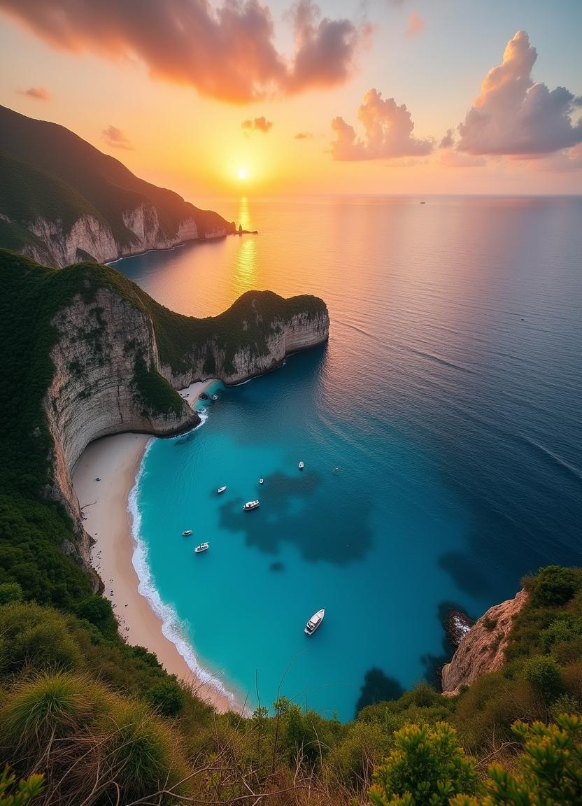 A beautiful sunset over a cove in greece A beautiful sunset over a cove in greece