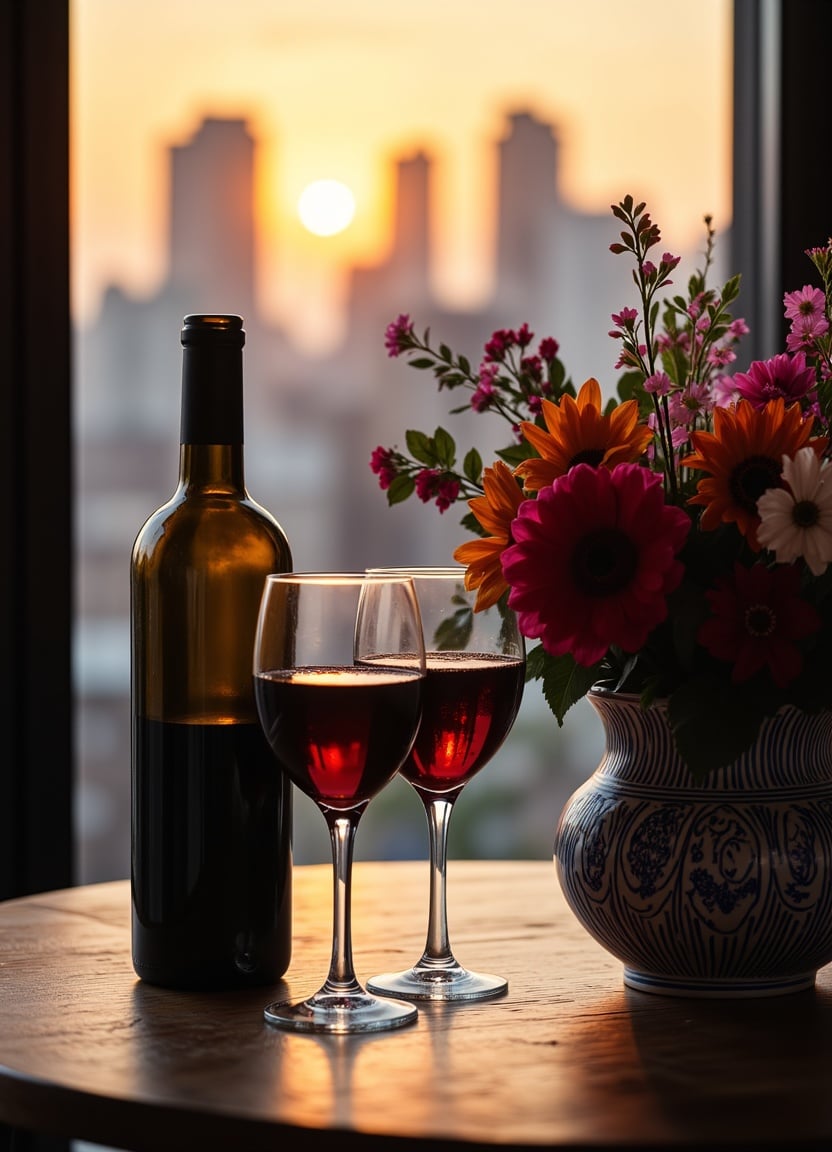 Two glasses of wine with a sunset view Two glasses of wine with a sunset view