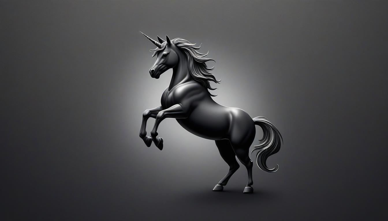 A black unicorn rears up on its hind legs A black unicorn rears up on its hind legs