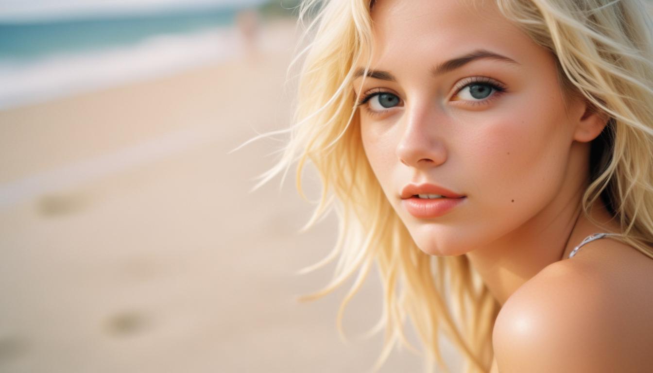 A young woman with long blonde hair is looking at the camera A young woman with long blonde hair is looking at the camera